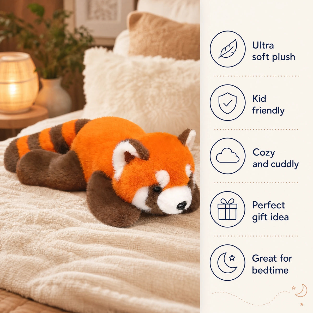 Red Panda Plush with Fluffy Tail and Soft PP Cotton Fill - Bénéfices produit