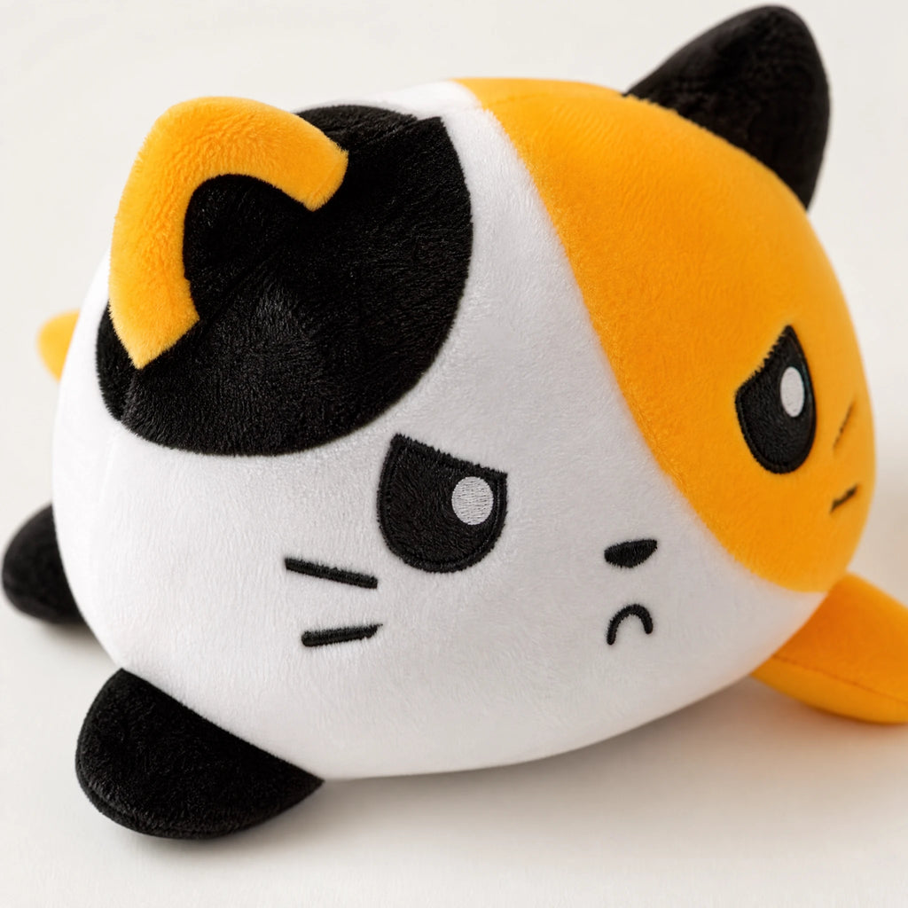 Reversible Cat Plush with Dual Mood Faces – Orange - Détail matière