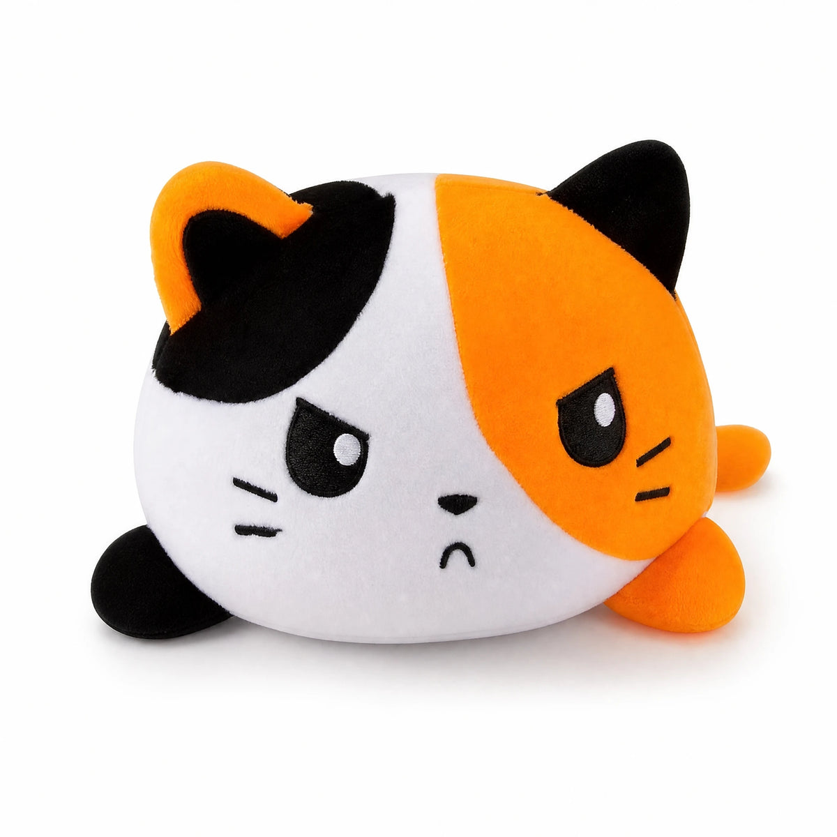Reversible Cat Plush with Dual Mood Faces – Orange - Fond blanc