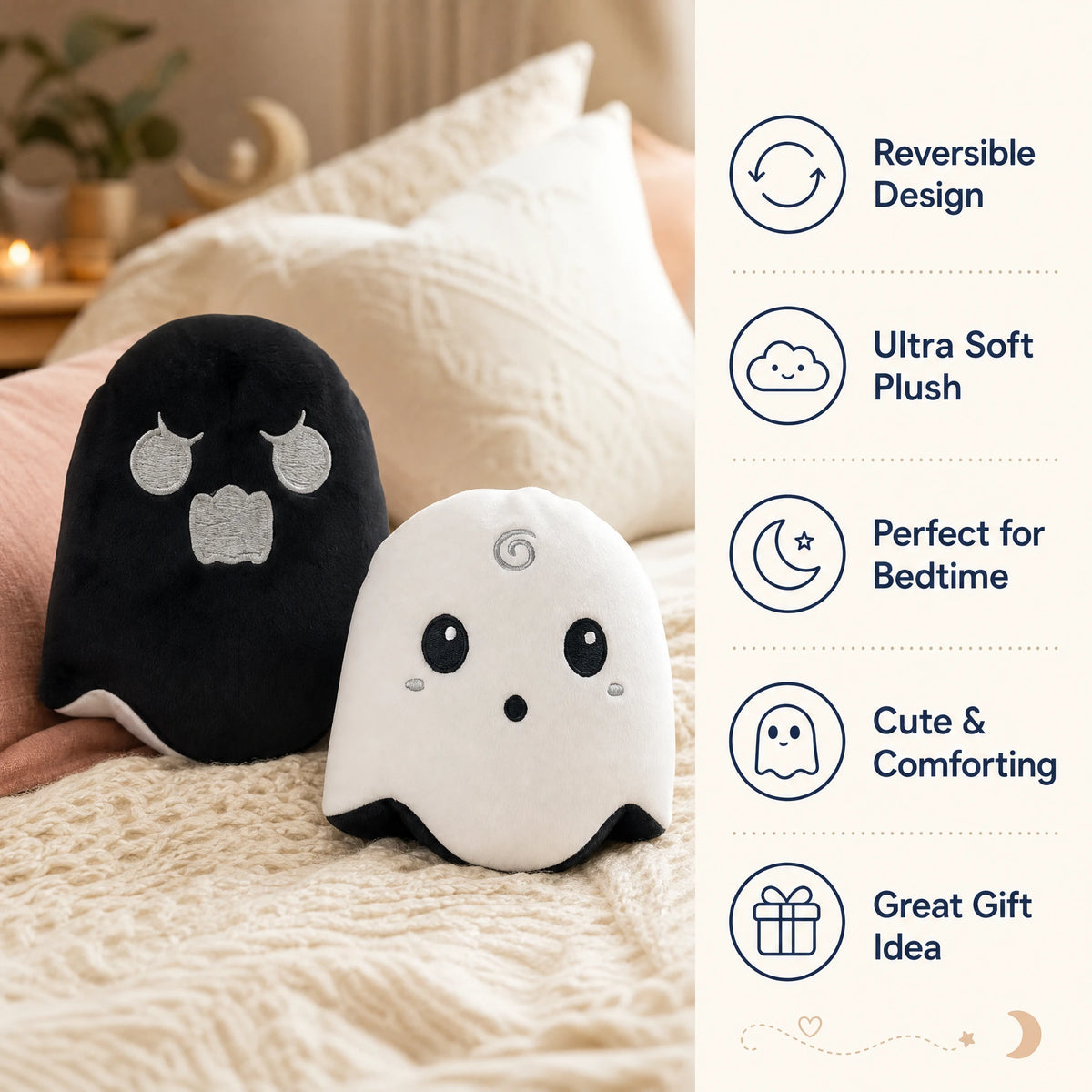 Reversible Ghost Plush with Glow-in-the-Dark Feature - Bénéfices produit