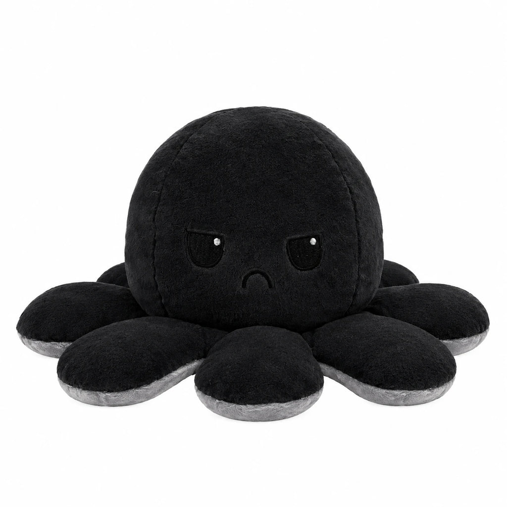 Reversible Octopus Plush with Dual Emotions - Mood Flip Toy - Black