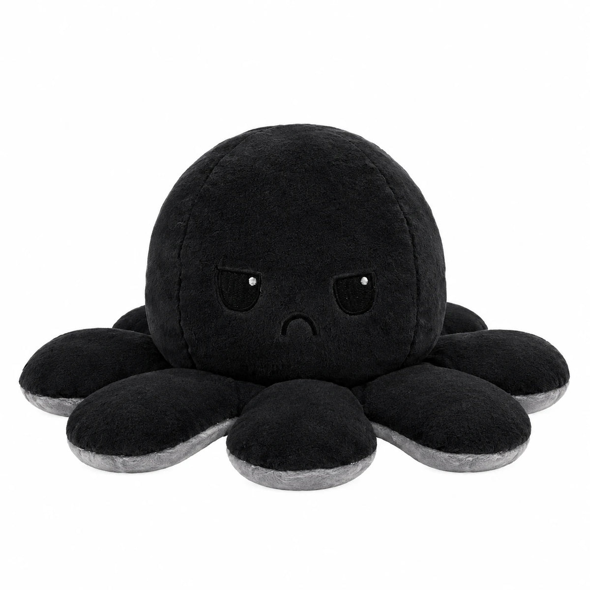 Reversible Octopus Plush with Dual Emotions - Mood Flip Toy - Black
