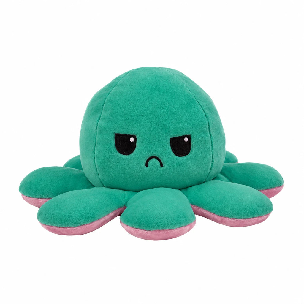 Reversible Octopus Plush with Dual Emotions - Mood Flip Toy - Green