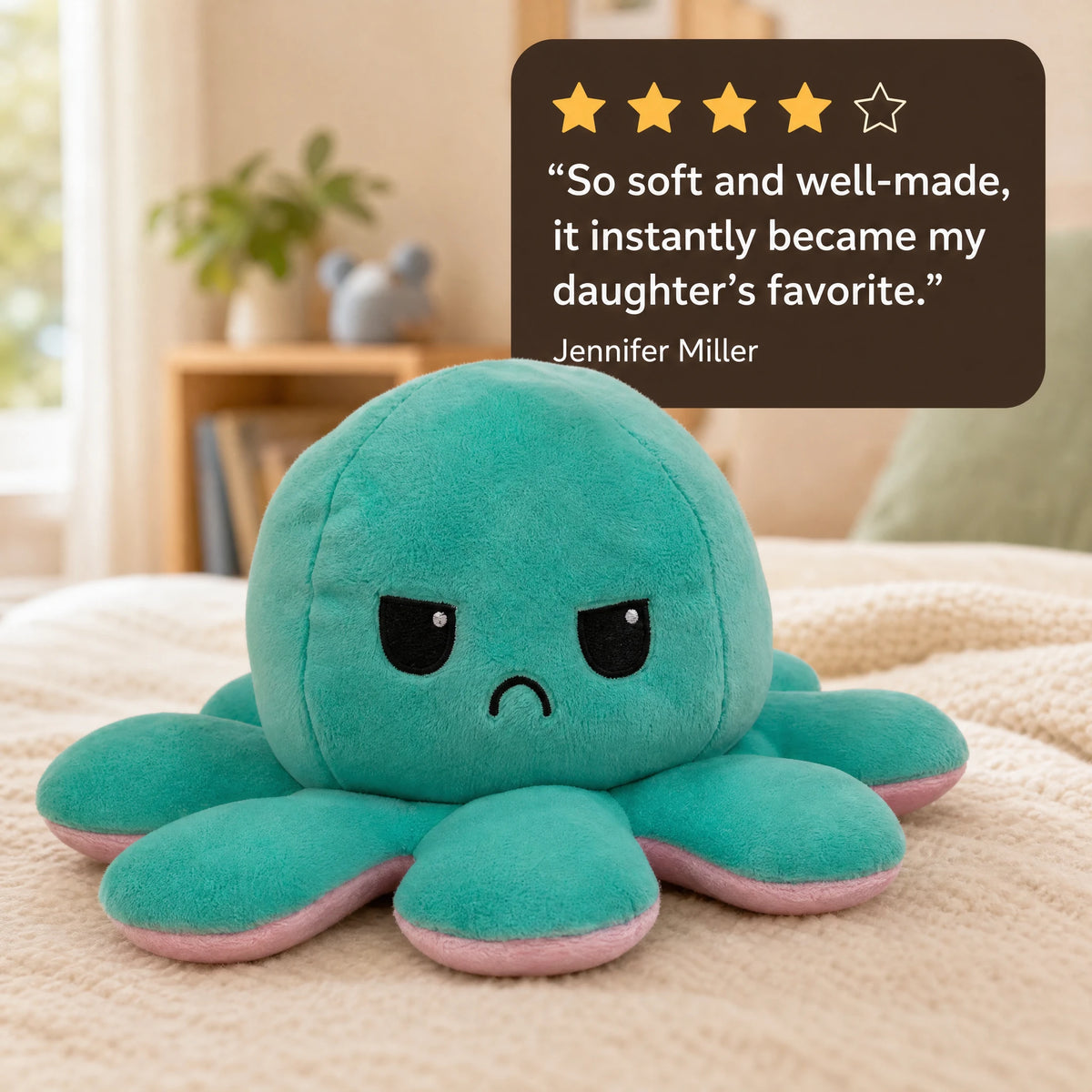 Reversible Octopus Plush with Dual Emotions - Mood Flip Toy - Image témoignage
