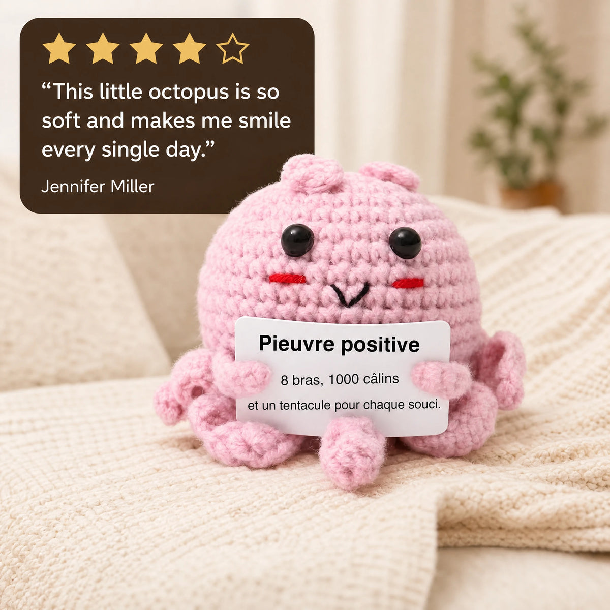 Reversible Octopus Plush with Positive Message - Image témoignage