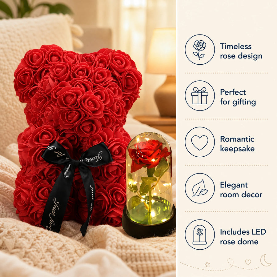 Rose Bear Gift Set with LED Flower Dome - Bénéfices produit