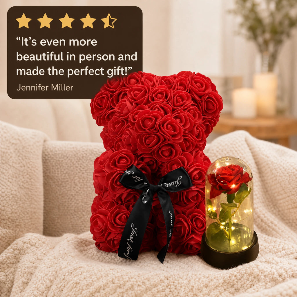 Rose Bear Gift Set with LED Flower Dome - Image témoignage