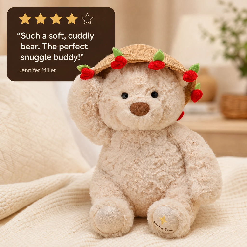 Rose Bear Plush with Removable Flower Bouquet Hat - Image témoignage
