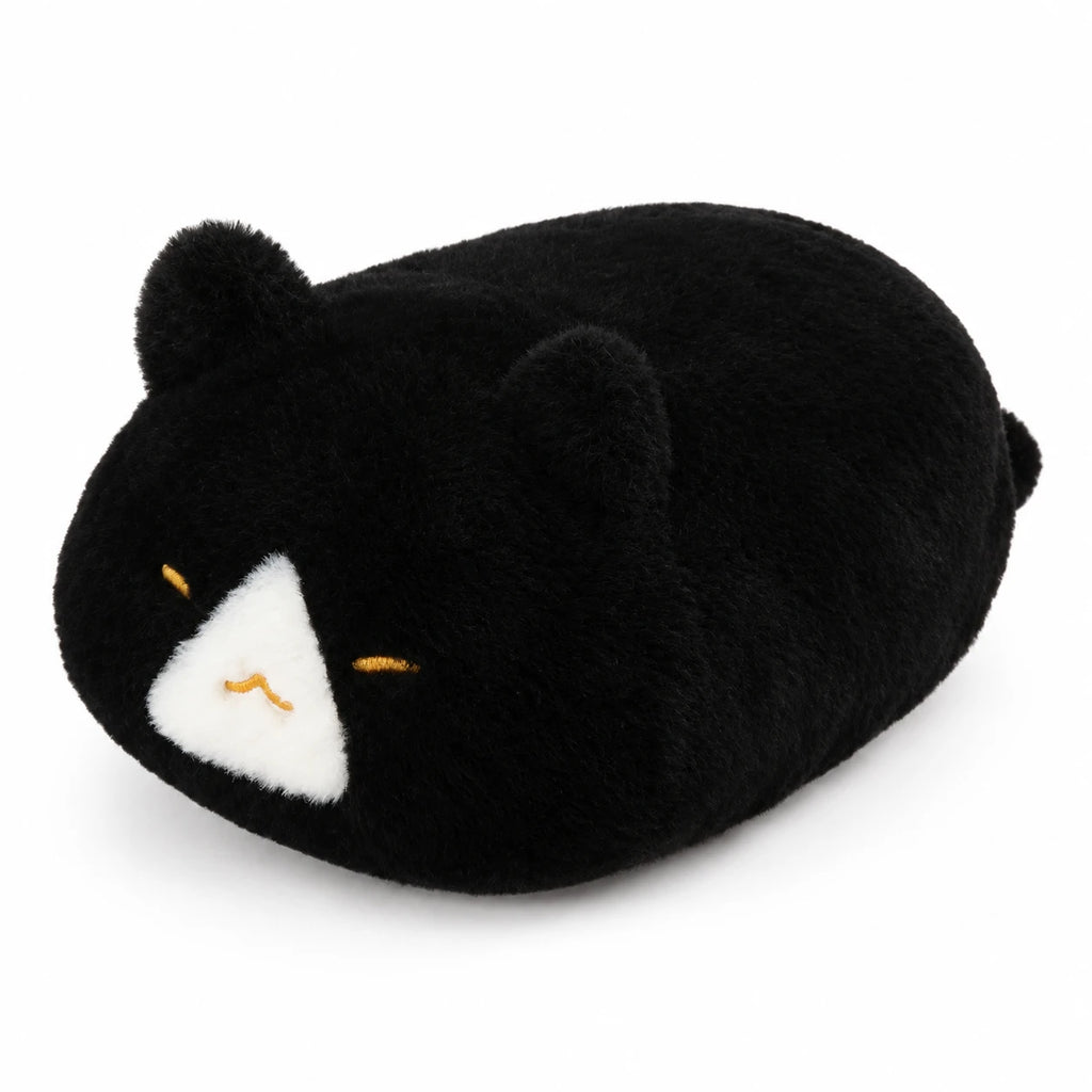 Round Cat Plush, Stackable Squishy Pillow Design - Black