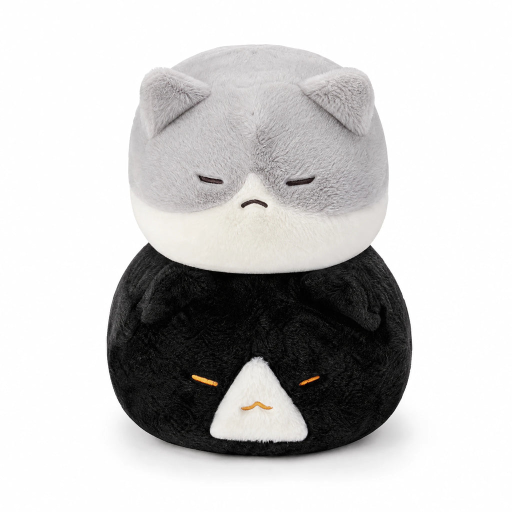 Round Cat Plush, Stackable Squishy Pillow Design - Fond blanc