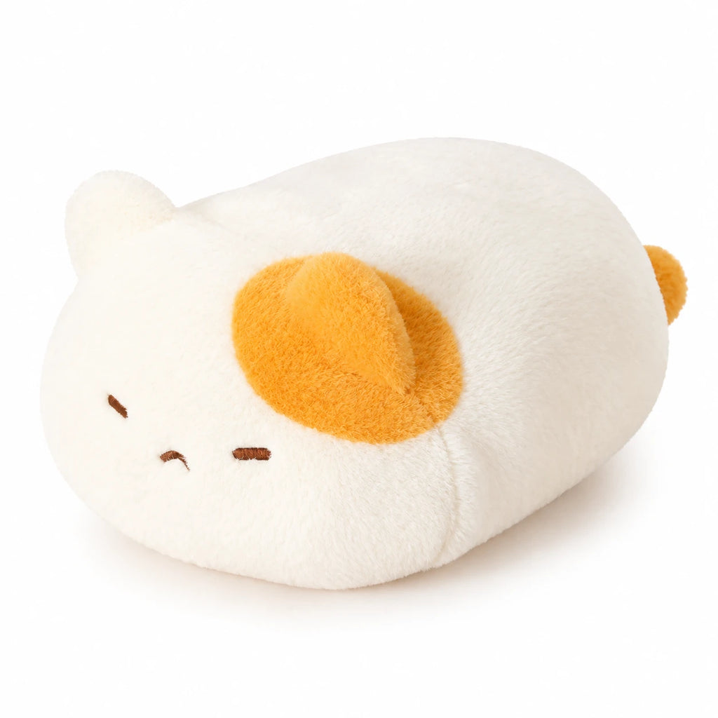 Round Cat Plush, Stackable Squishy Pillow Design - White Spotted