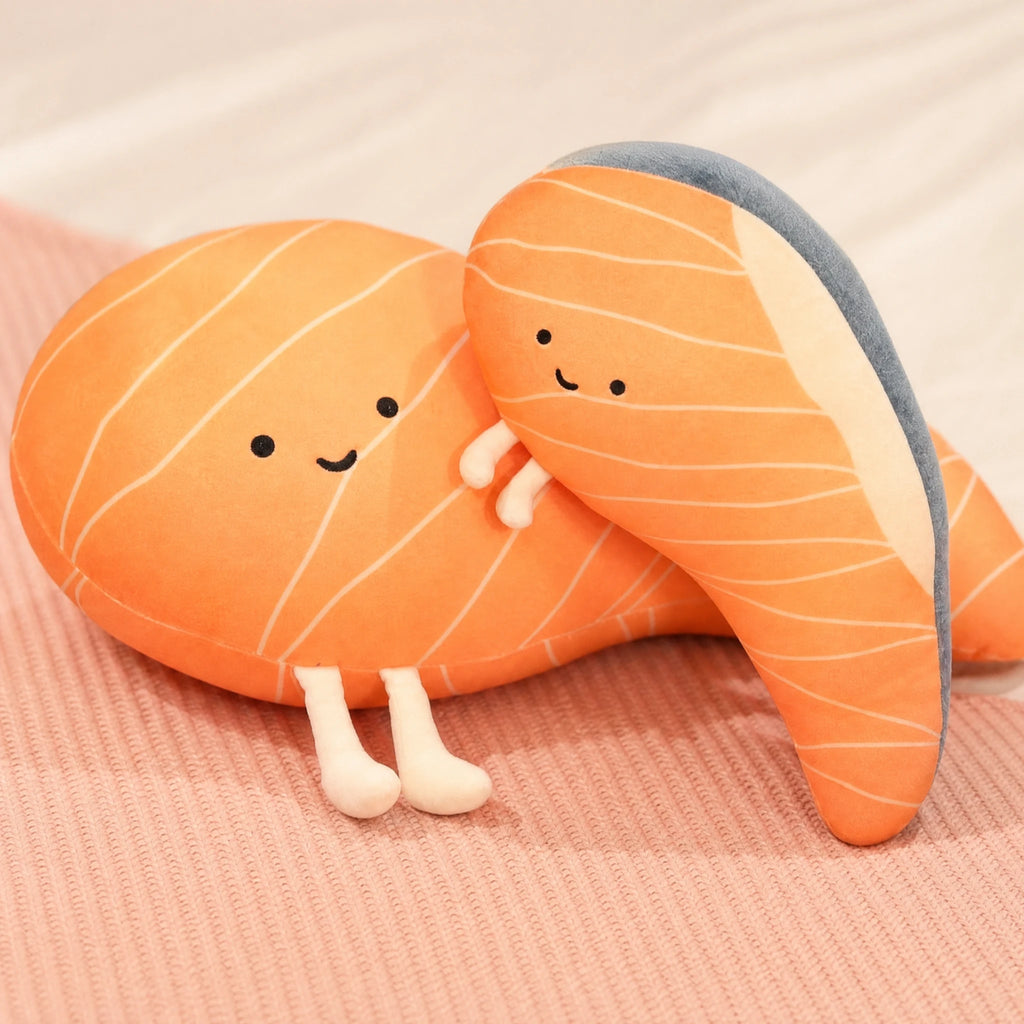 Salmon Plush Pillow with Cute Smiling Face Design - Détail matière