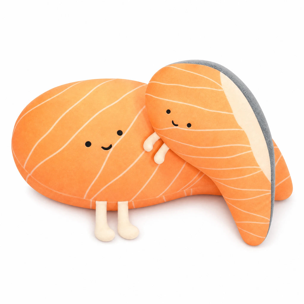 Salmon Plush Pillow with Cute Smiling Face Design - Fond blanc