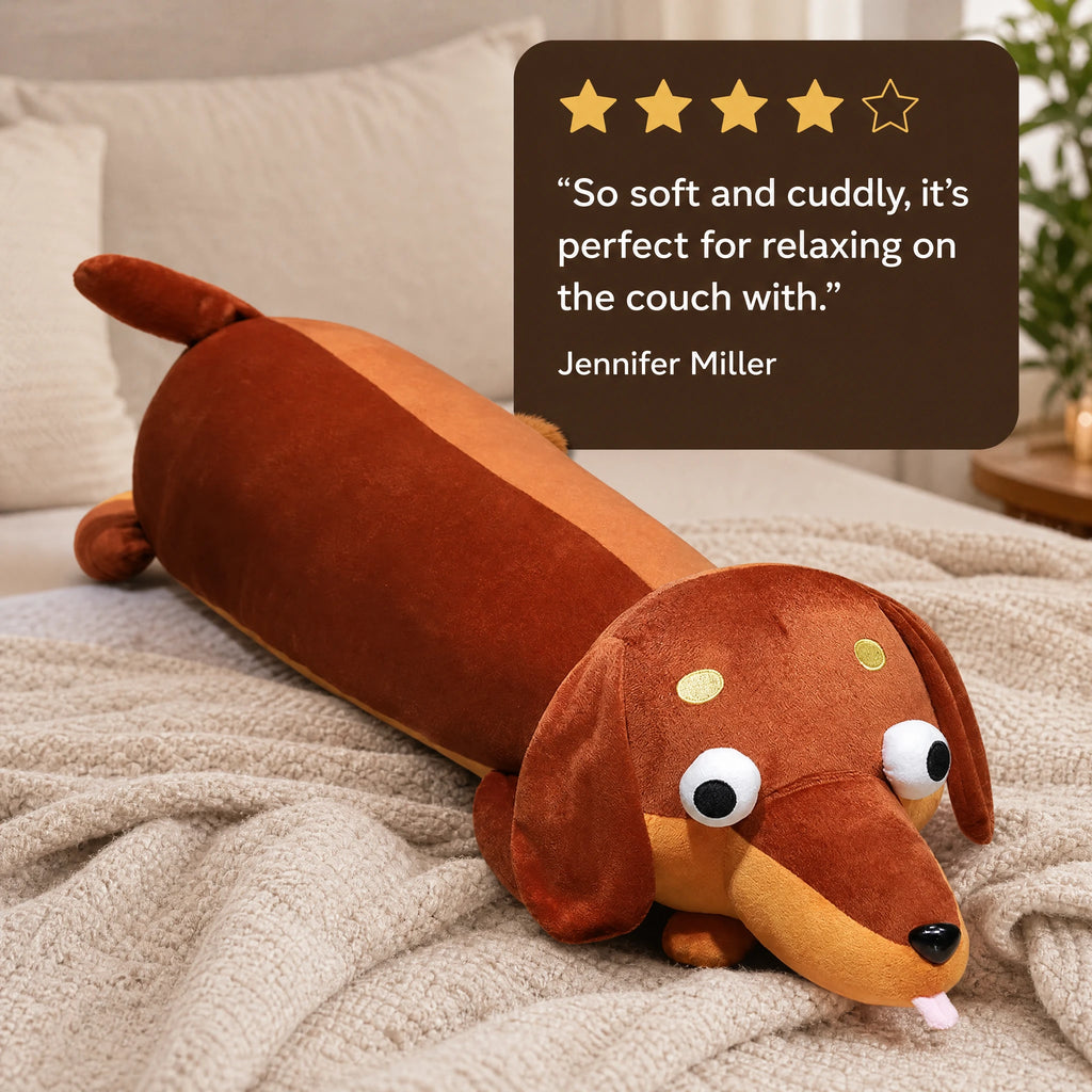 Sausage Dog Plush – Long Body Dachshund Cuddle Pillow - Image témoignage