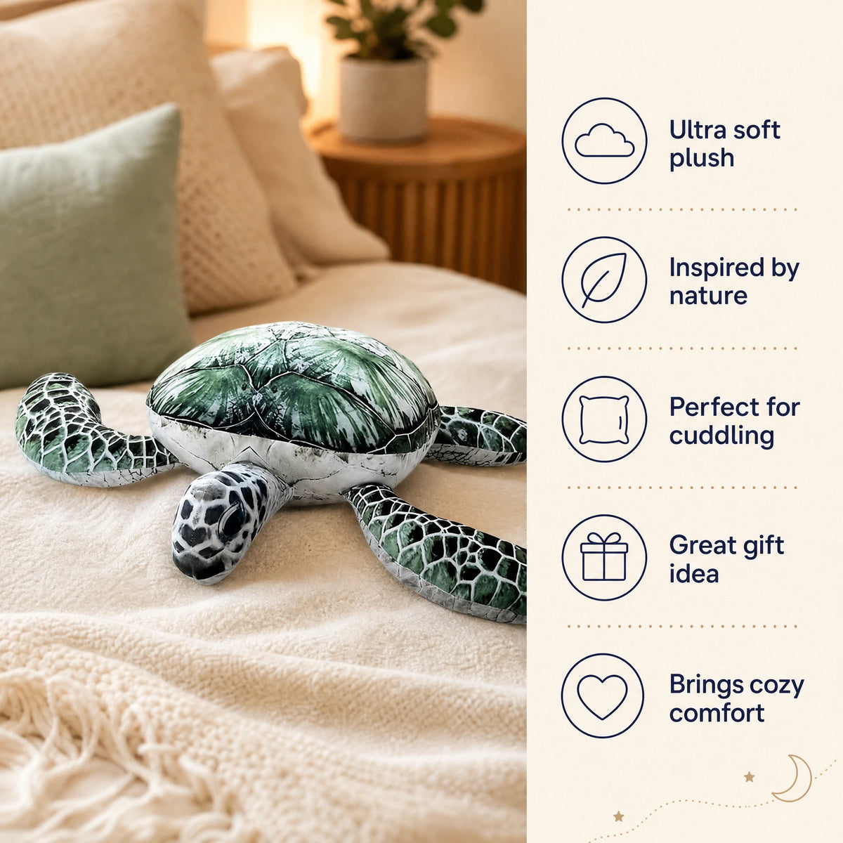 Sea Turtle Plush with Realistic Green Shell Pattern - Bénéfices produit