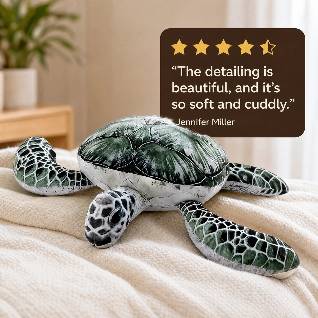 Sea Turtle Plush with Realistic Green Shell Pattern - Image témoignage