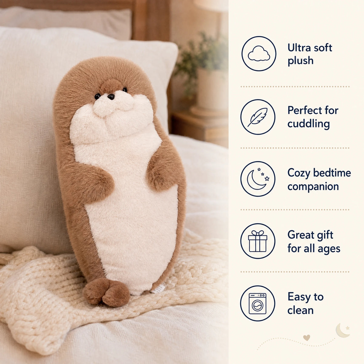 Seal Plush Toy in Brown, Gray, and White - Bénéfices produit