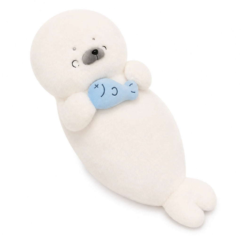Seal Plush Toy – Round White Body with Sleepy Expression - Fish