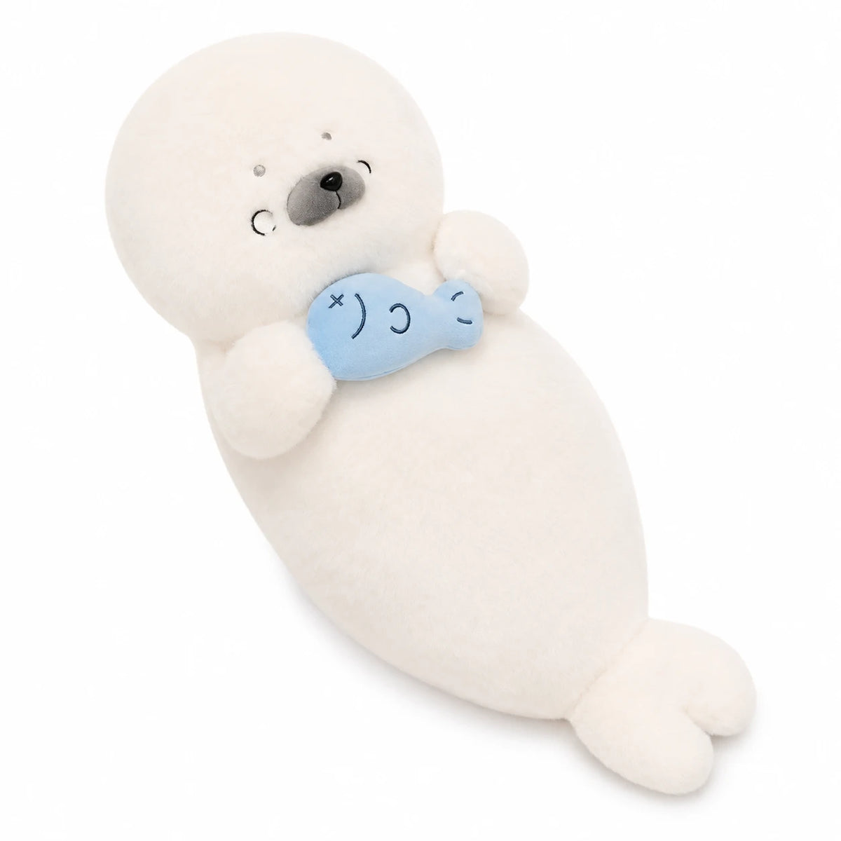 Seal Plush Toy – Round White Body with Sleepy Expression - Fish