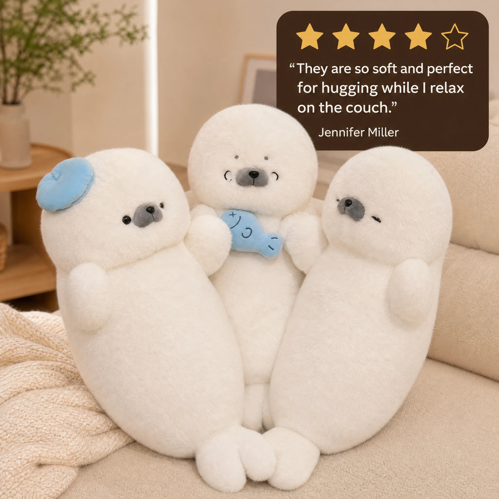 Seal Plush Toy – Round White Body with Sleepy Expression - Image témoignage