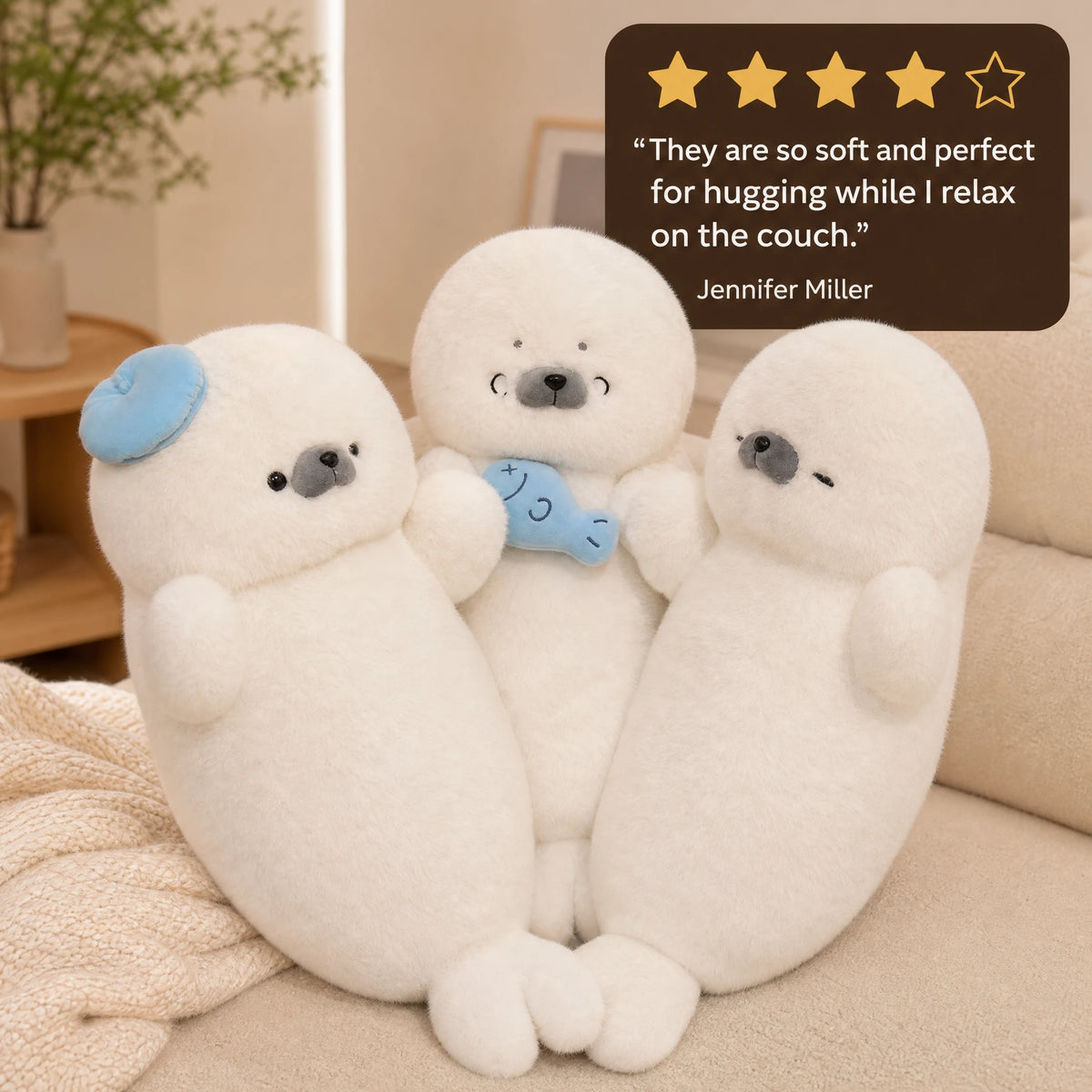 Seal Plush Toy – Round White Body with Sleepy Expression - Image témoignage