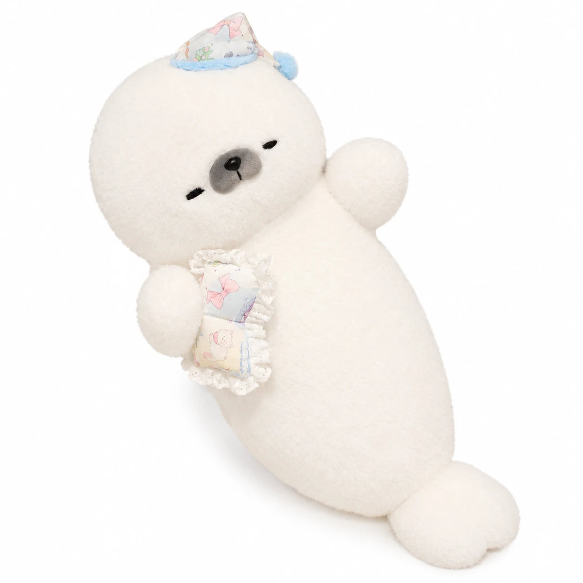 Seal Plush Toy – Round White Body with Sleepy Expression - Pillow