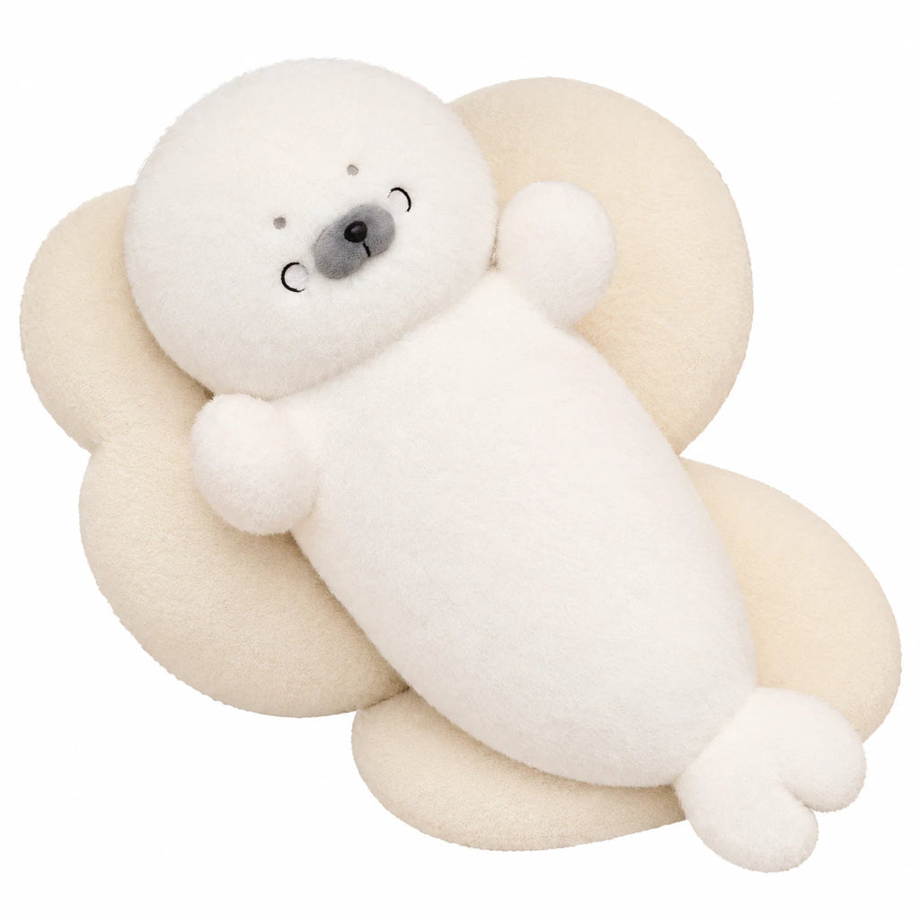 Seal Plush Toy – Round White Body with Sleepy Expression - Shocked