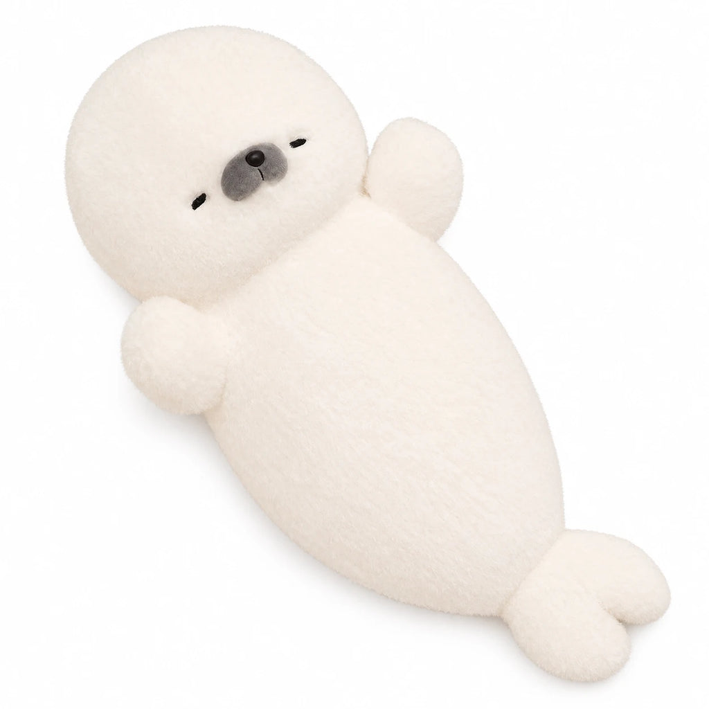 Seal Plush Toy – Round White Body with Sleepy Expression - Sleepy
