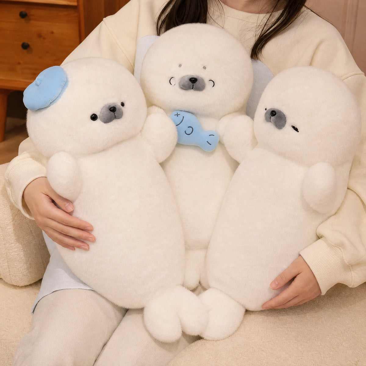 Seal Plush Toy – Round White Body with Sleepy Expression - Utilisation du produit