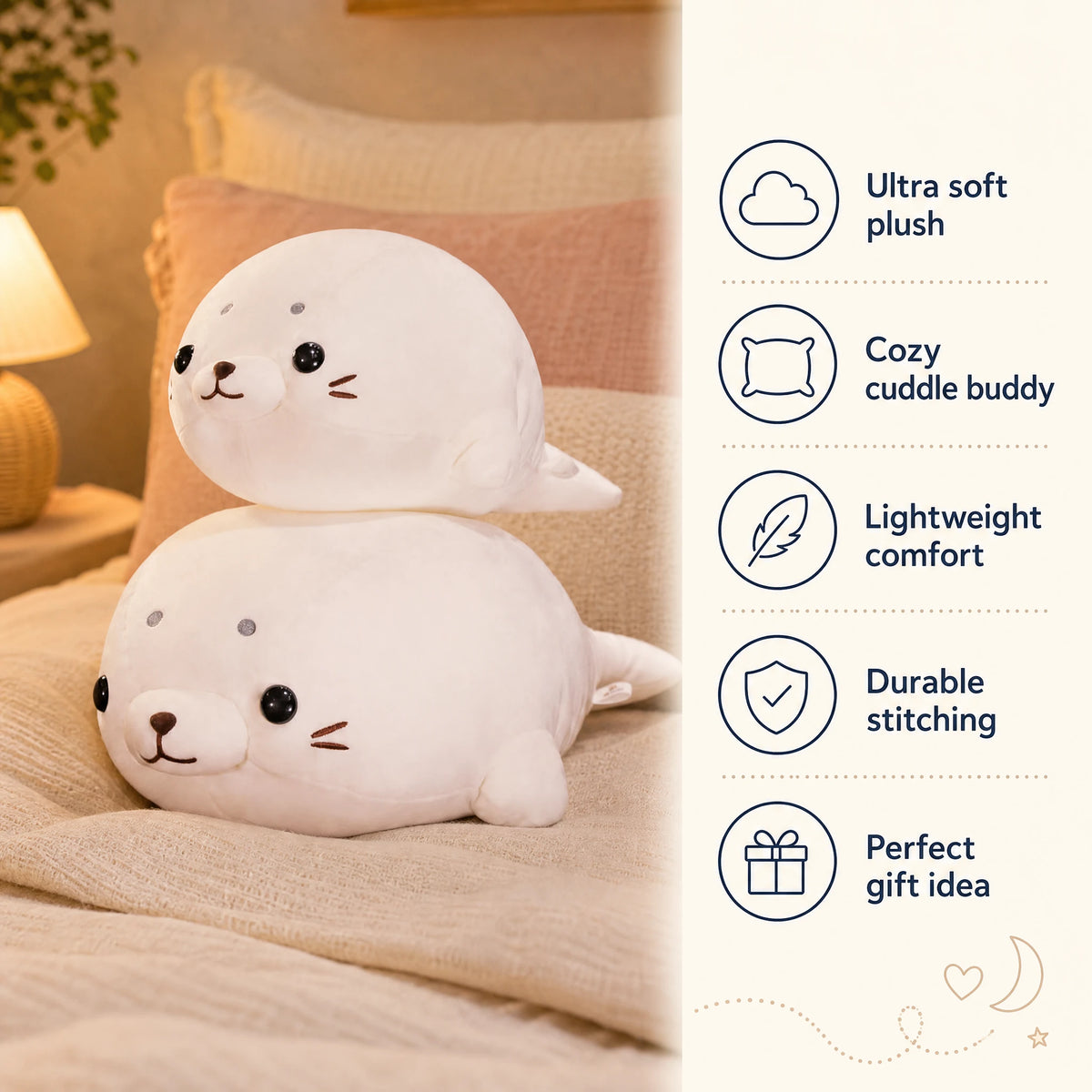Seal Plush Toy with Chubby Round Body and Soft White Coat - Bénéfices produit