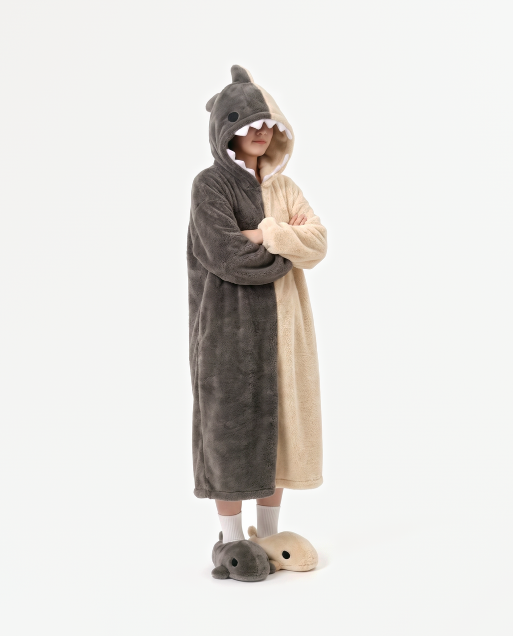 Shark Hooded Robe, arms crossed