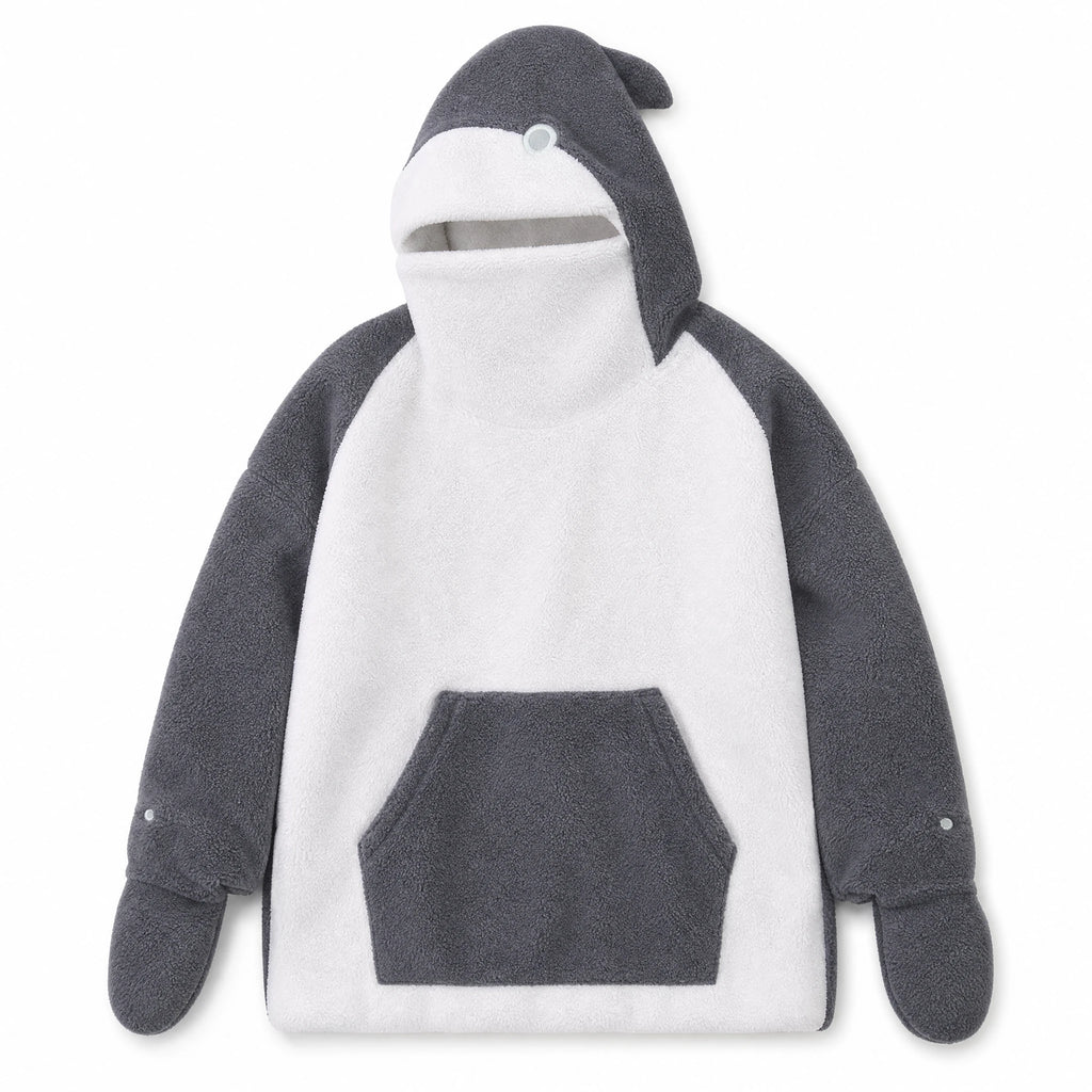 Shark Hoodie with Two-Tone Fleece Design - Fond blanc