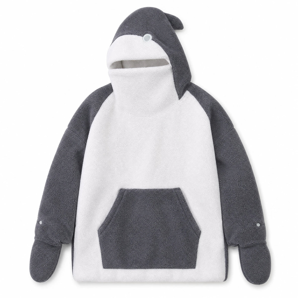 Shark Hoodie with Two-Tone Fleece Design - Fond blanc