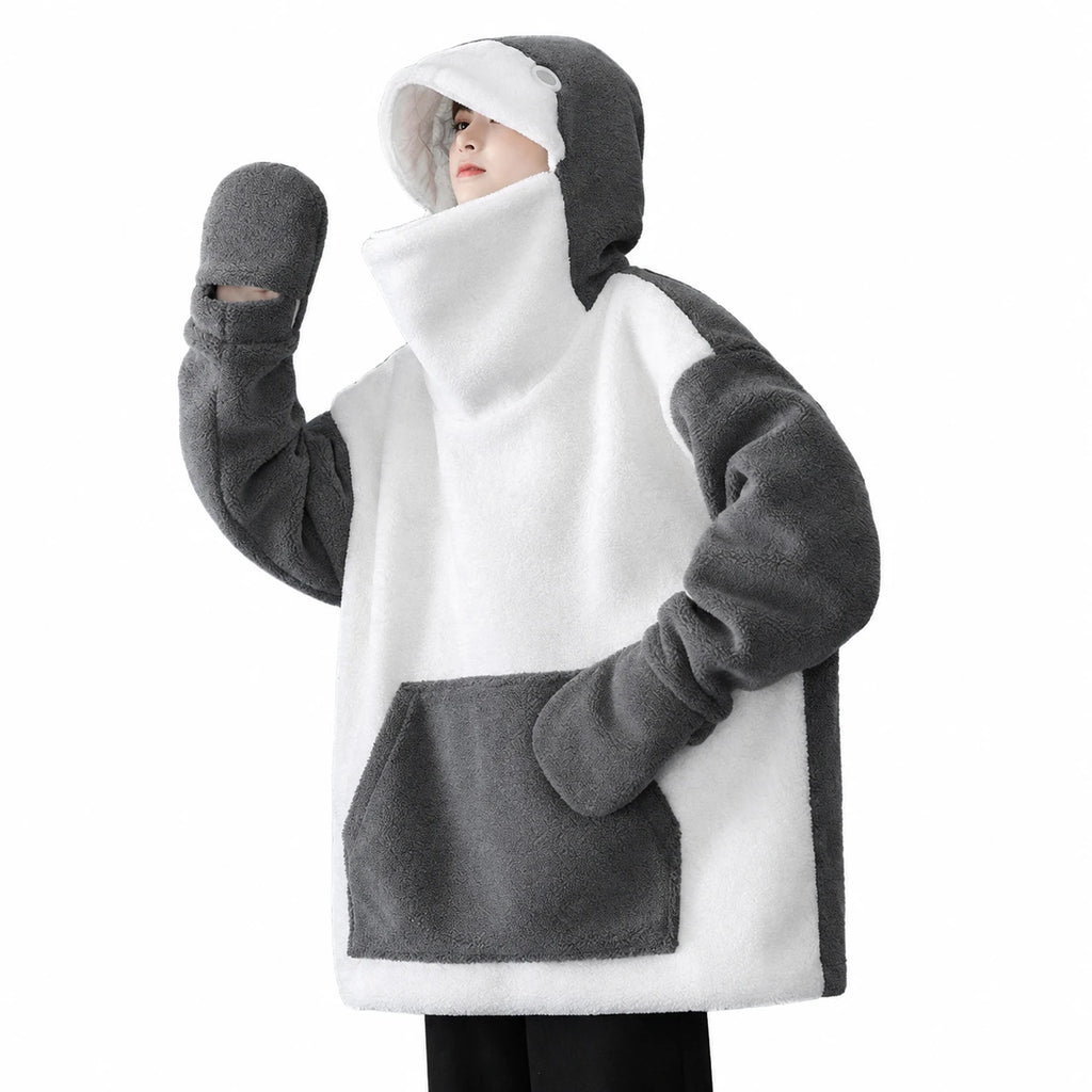 Shark Hoodie with Two-Tone Fleece Design - Gray / M · Gray / L · Gray / XL · Gray / XXL