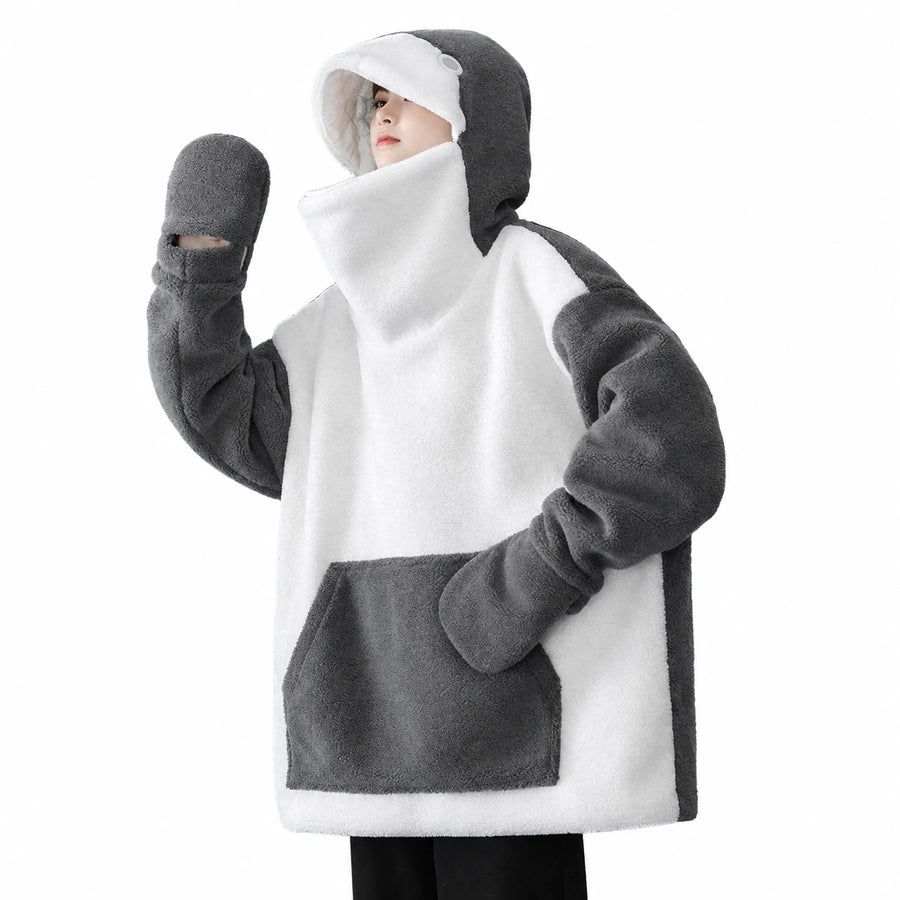 Shark Hoodie with Two-Tone Fleece Design - Gray / M · Gray / L · Gray / XL · Gray / XXL
