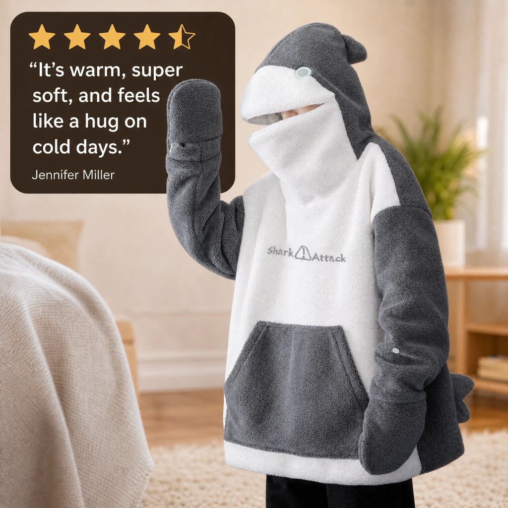 Shark Hoodie with Two-Tone Fleece Design - Image témoignage