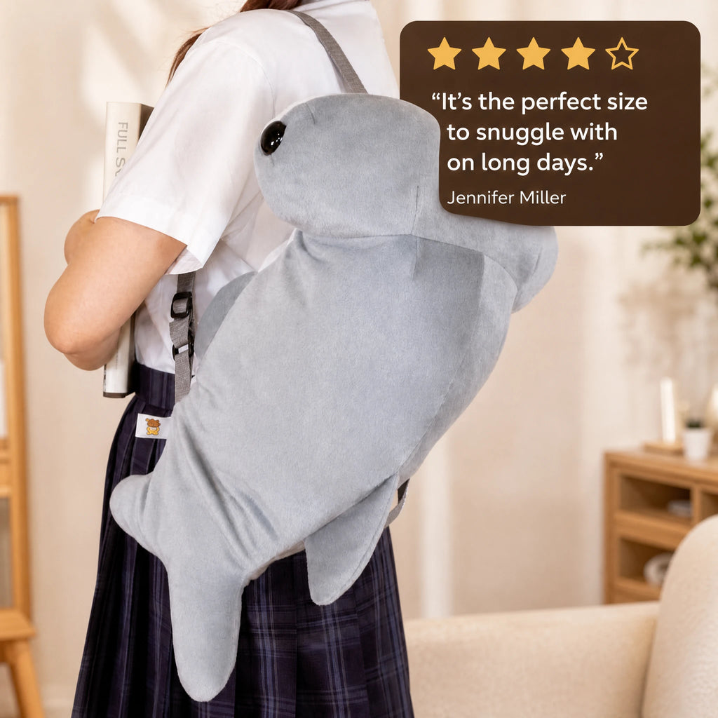 Shark Plush Backpack with Hammerhead Character Design - Image témoignage