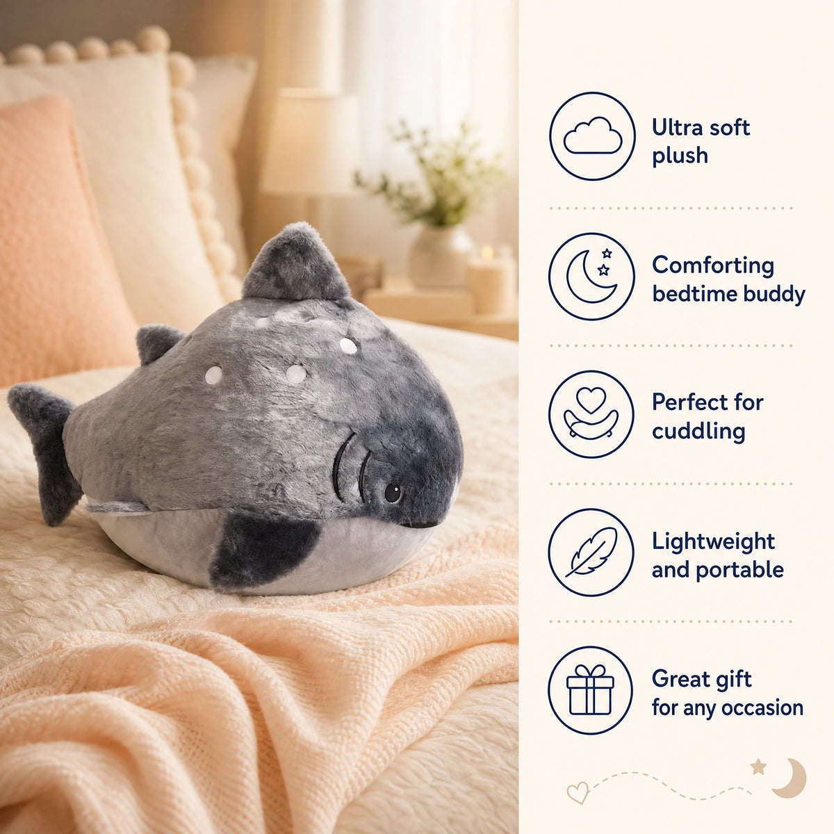 Shark Plush in Chubby Gray Spotted Design - Bénéfices produit