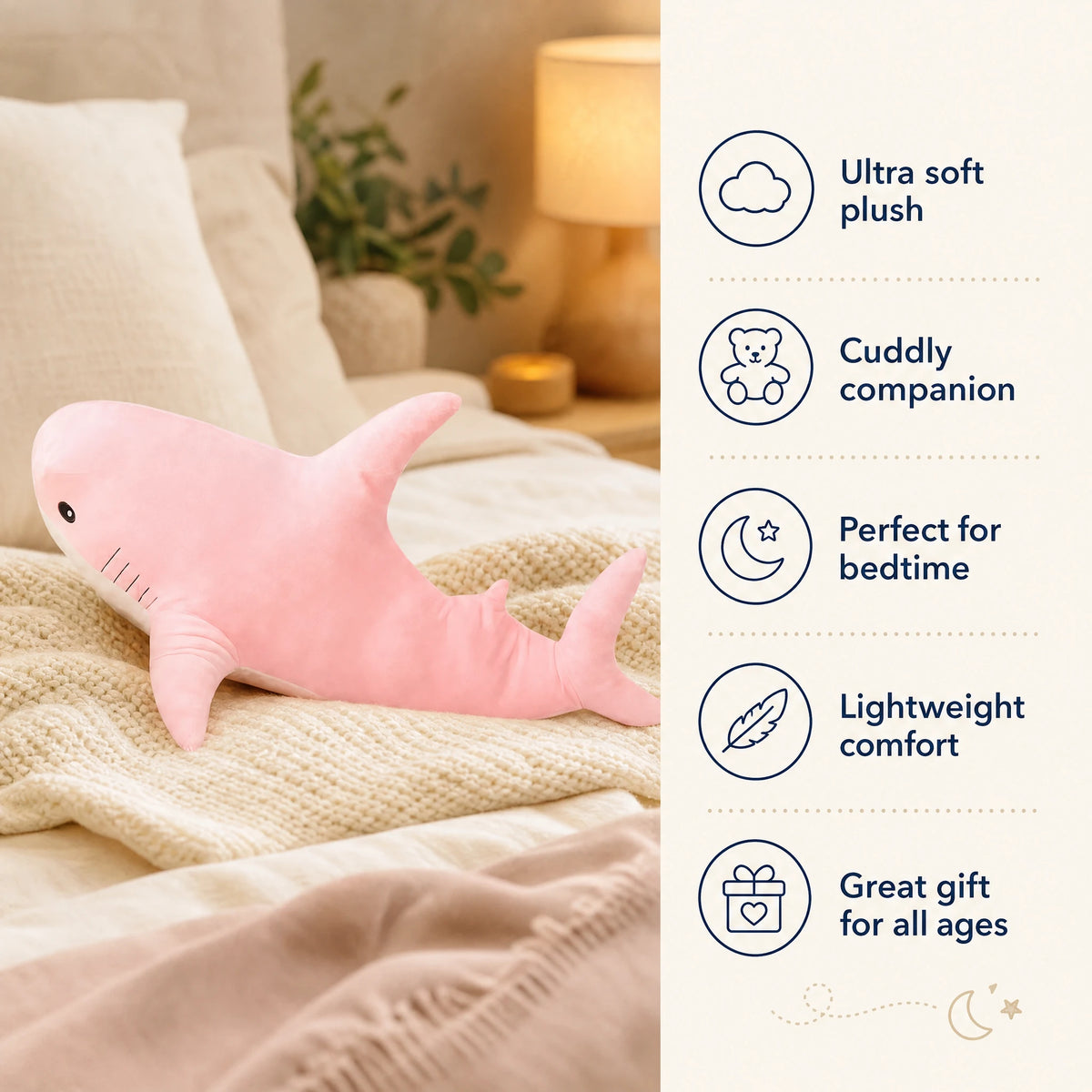 Shark Plush Toy in Soft Pink with Detailed Features - Bénéfices produit