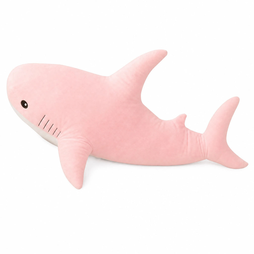 Shark Plush Toy in Soft Pink with Detailed Features - Fond blanc