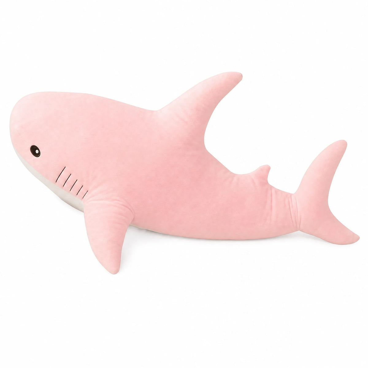 Shark Plush Toy in Soft Pink with Detailed Features - Fond blanc