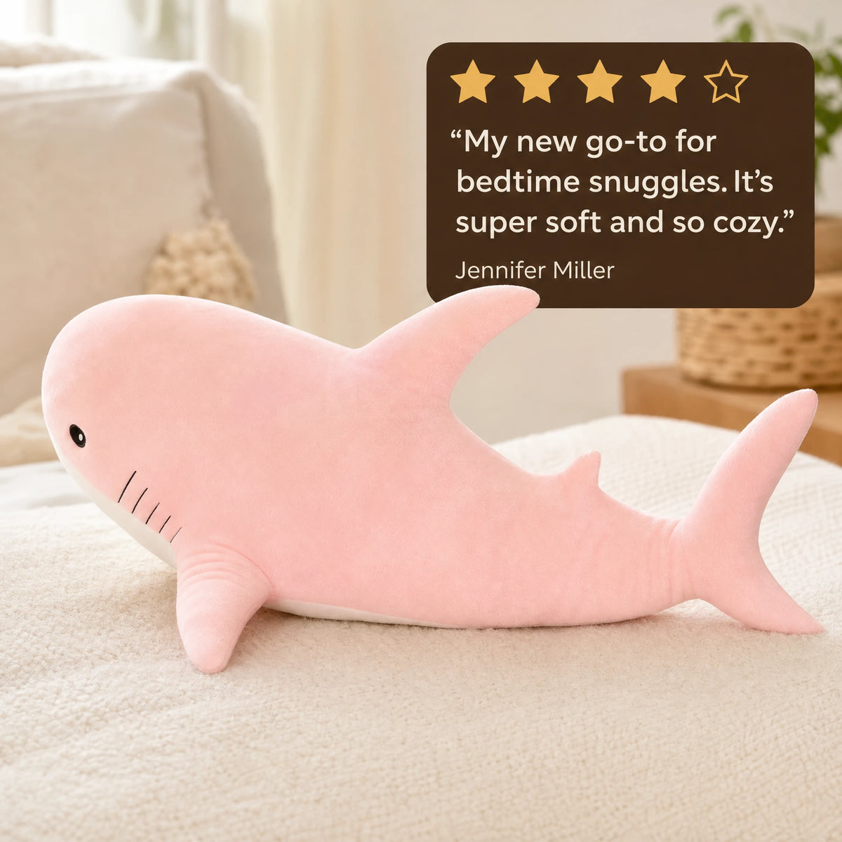 Shark Plush Toy in Soft Pink with Detailed Features - Image témoignage