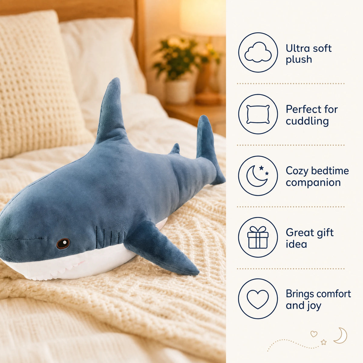 Shark Plush with Blue and White Realistic Design - Bénéfices produit