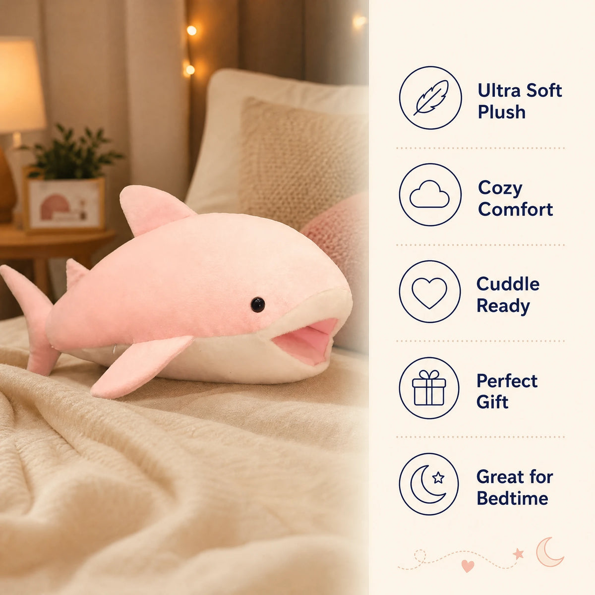 Shark Stuffed Animal with Open Mouth and Fins – Pink - Bénéfices produit