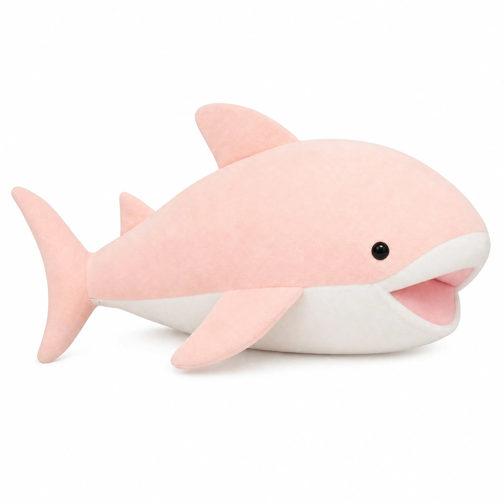 Shark Stuffed Animal with Open Mouth and Fins – Pink - Fond blanc