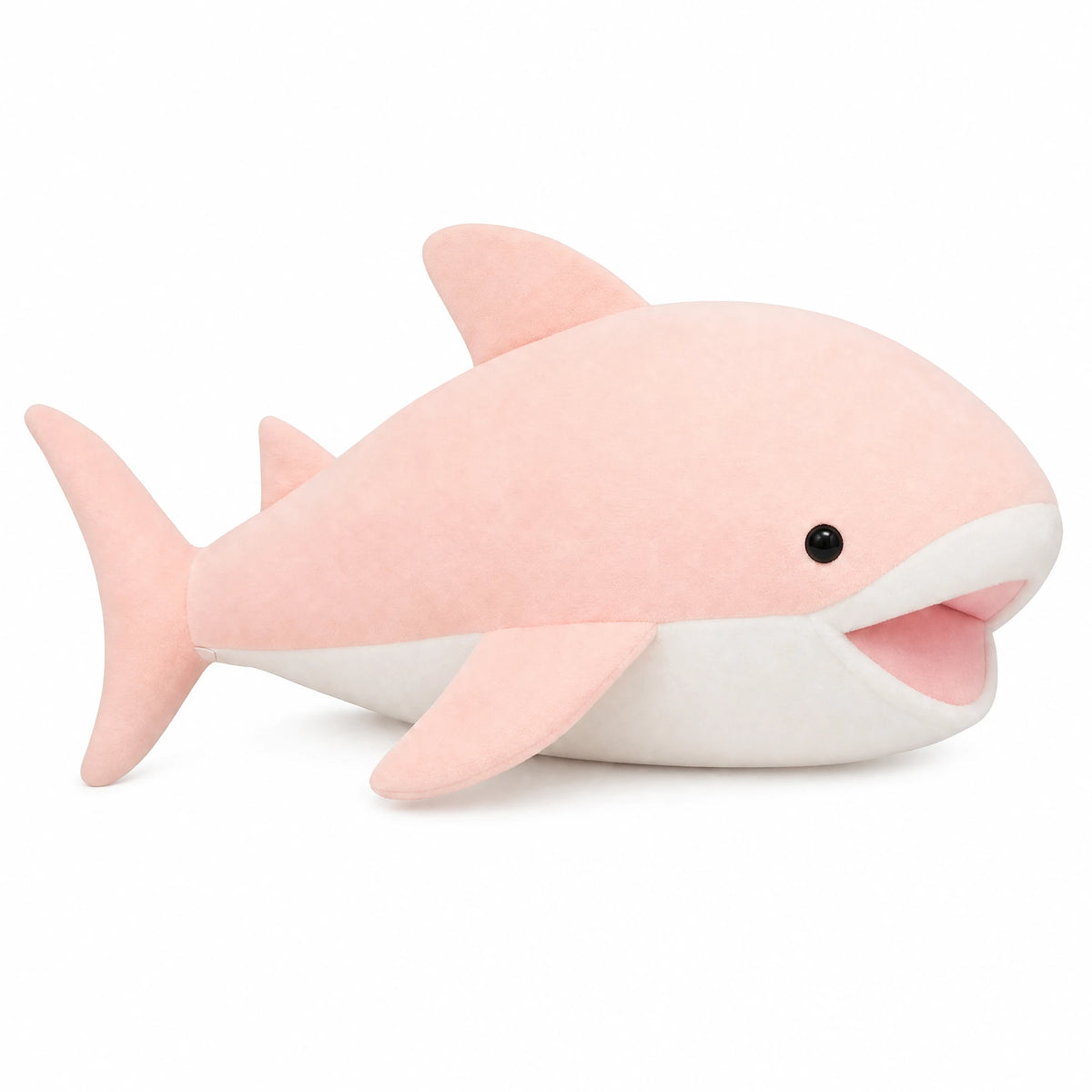 Shark Stuffed Animal with Open Mouth and Fins – Pink - Fond blanc