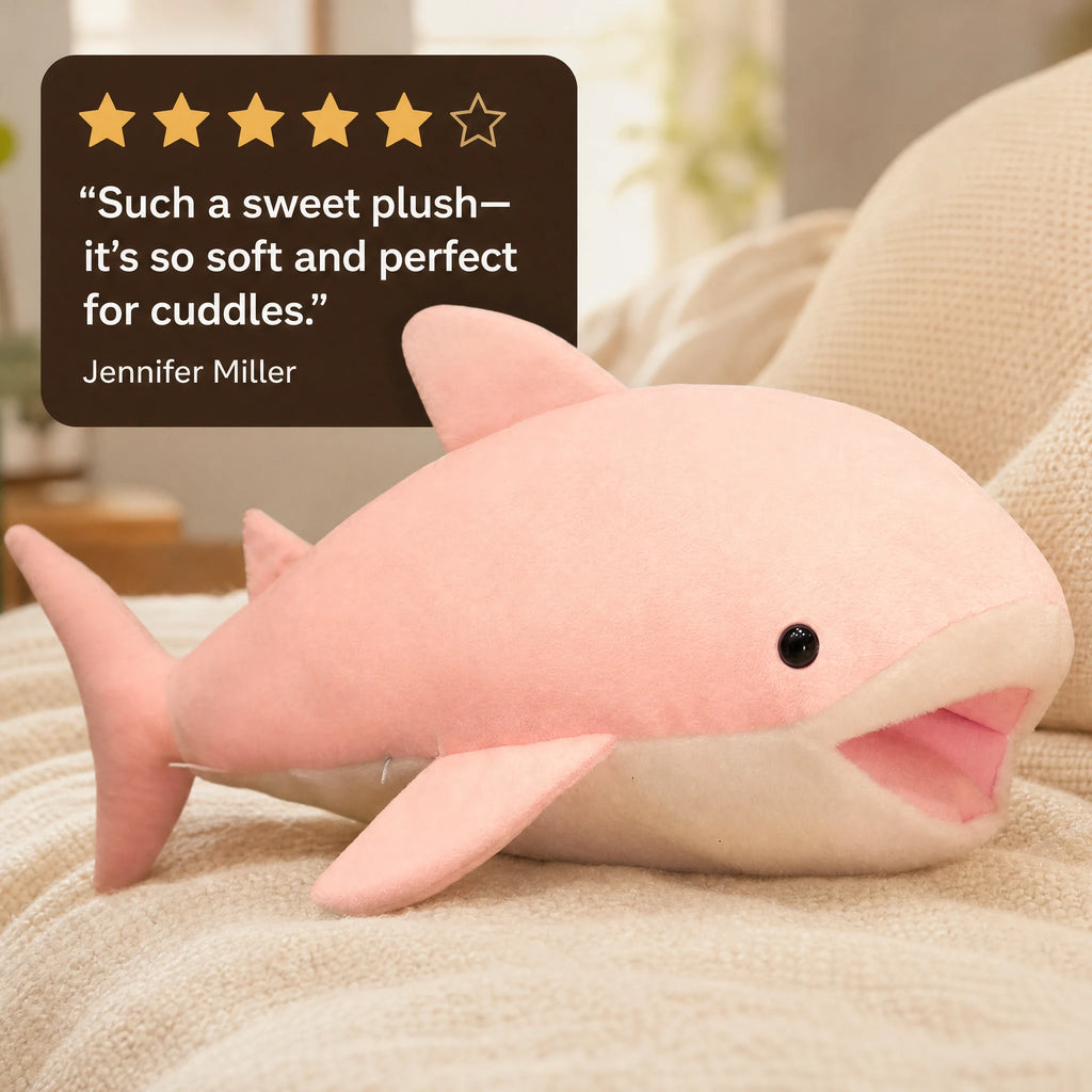Shark Stuffed Animal with Open Mouth and Fins – Pink - Image témoignage