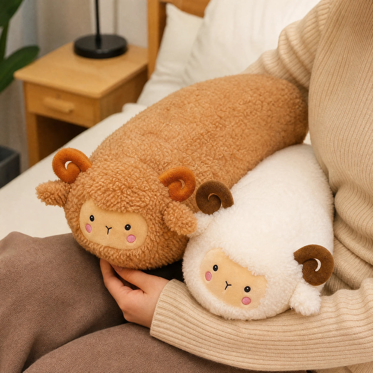 Sheep Body Pillow with Curled Horns and Soft Fleece - Utilisation du produit