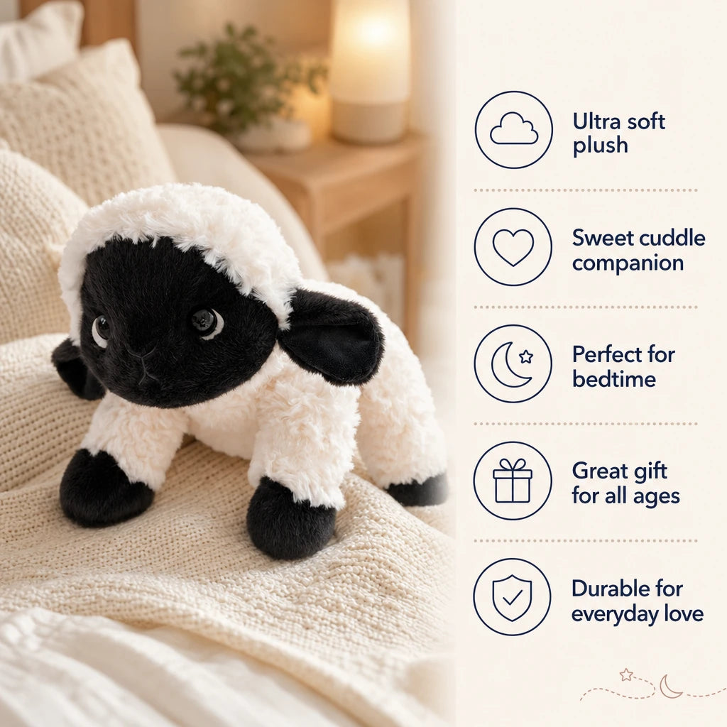 Sheep Plush with Black Face and Soft Curly Fleece - Bénéfices produit