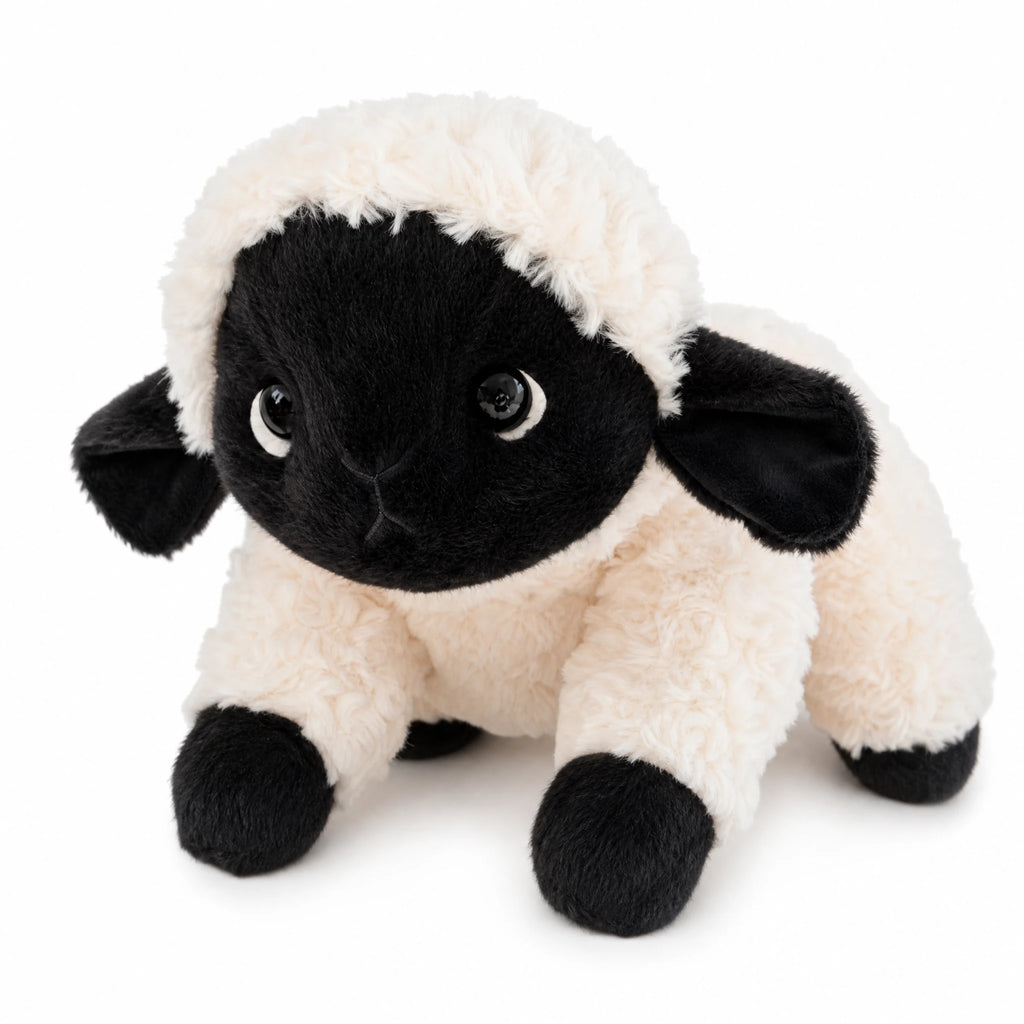 Sheep Plush with Black Face and Soft Curly Fleece - Fond blanc